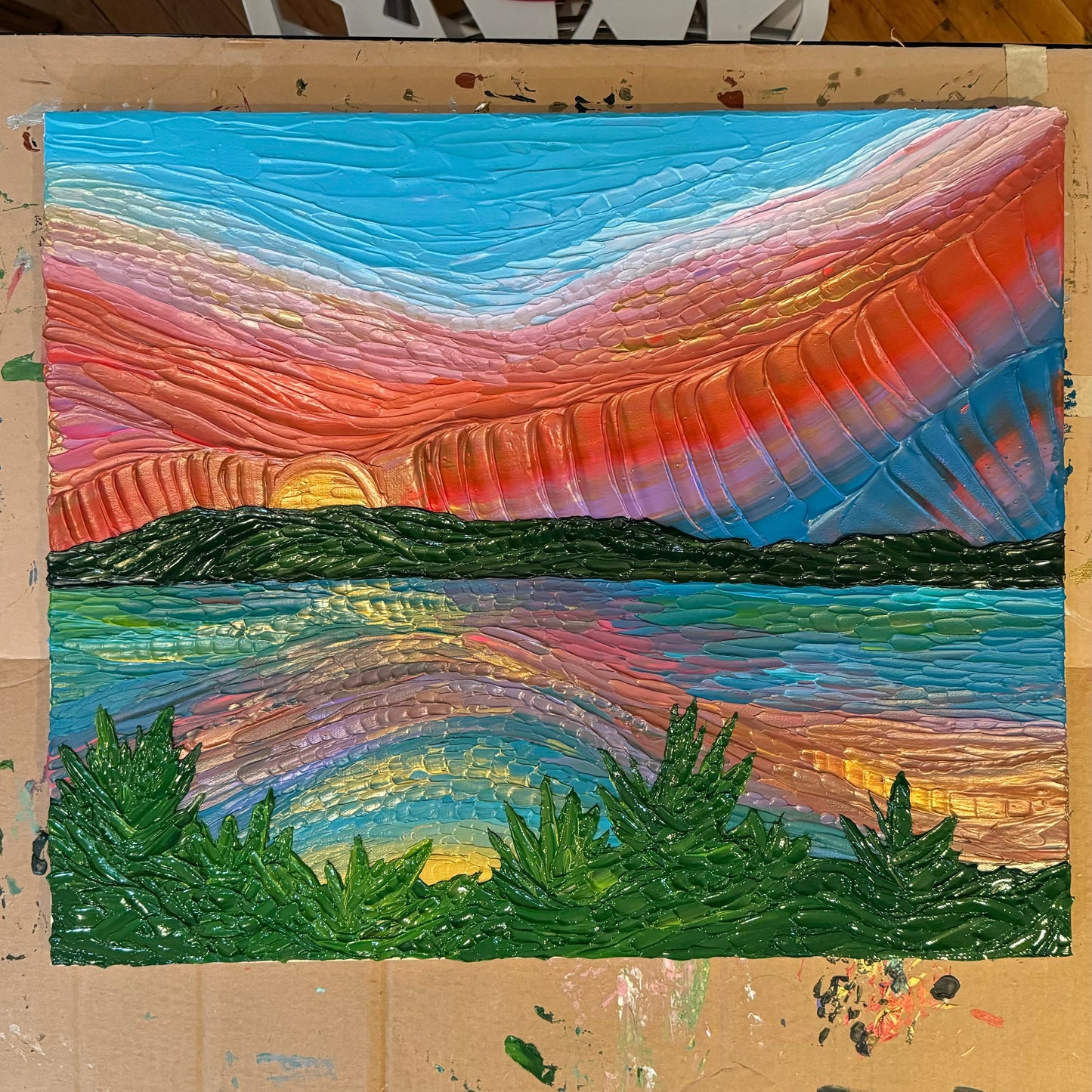 "goldie’s sunset" - commission, impasto on canvas