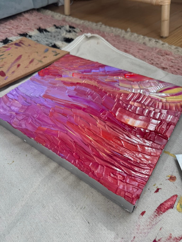 "neon dreamscape" - series: you are atmospheric, impasto on upcycled canvas