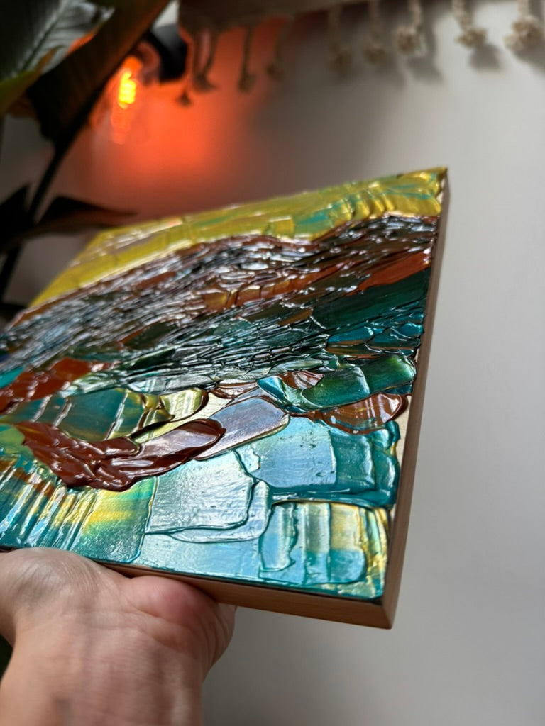 "love blooms here" - commitment ceremony commission, impasto on pine