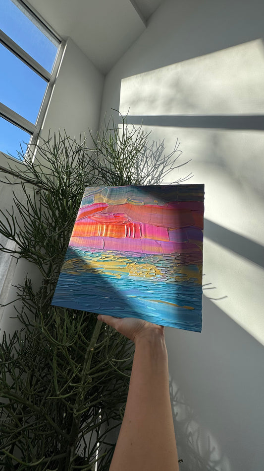 "electric sea" - series: you are golden, impasto on pine