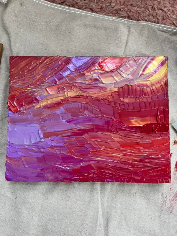 "neon dreamscape" - series: you are atmospheric, impasto on upcycled canvas