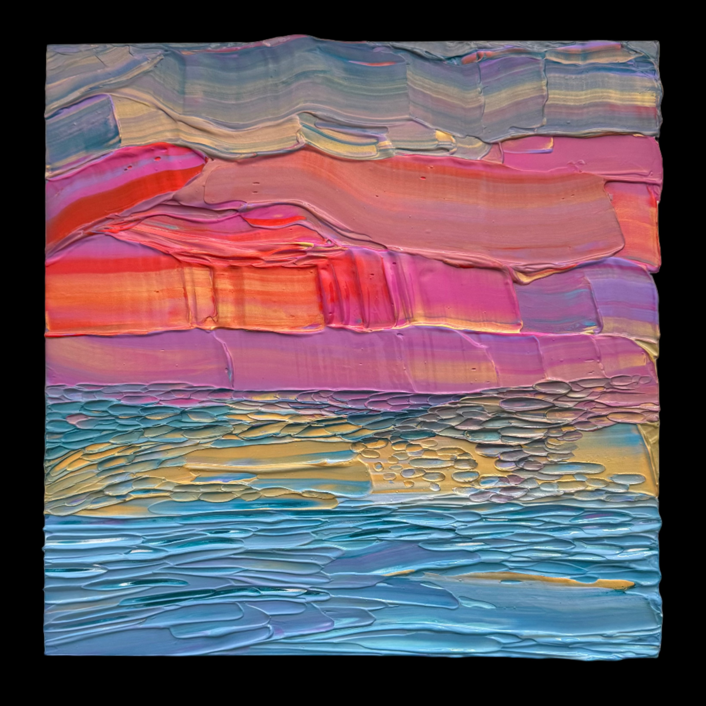 "electric sea" - series: you are golden, impasto on pine