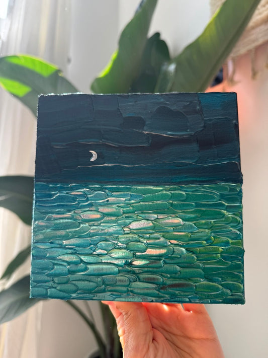 "moon joy" - series: you are atmospheric, impasto on pine