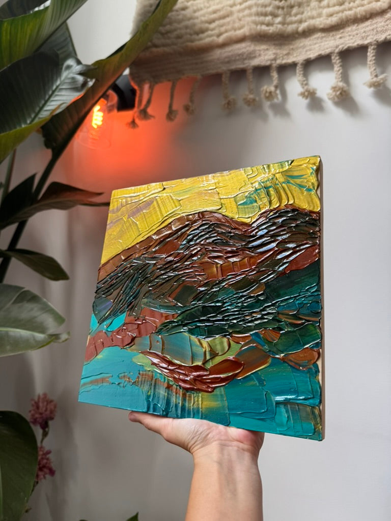 "love blooms here" - commitment ceremony commission, impasto on pine