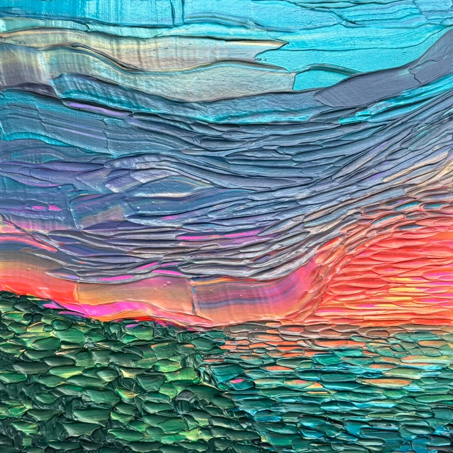 "midnight, the sun, and you" - series: you are golden, impasto on pine