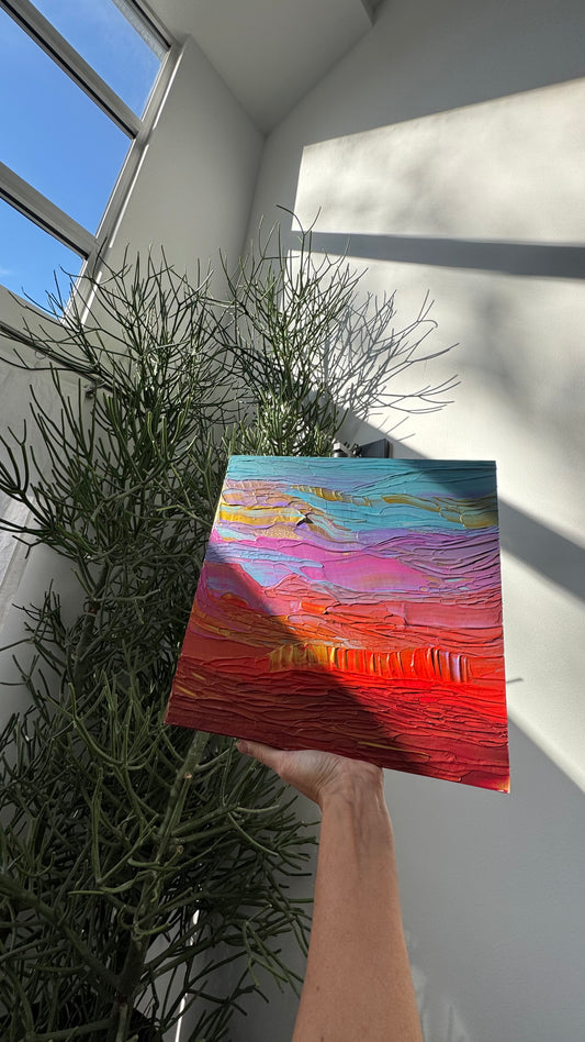 "flying through dreamland" - series: you are golden, impasto on pine