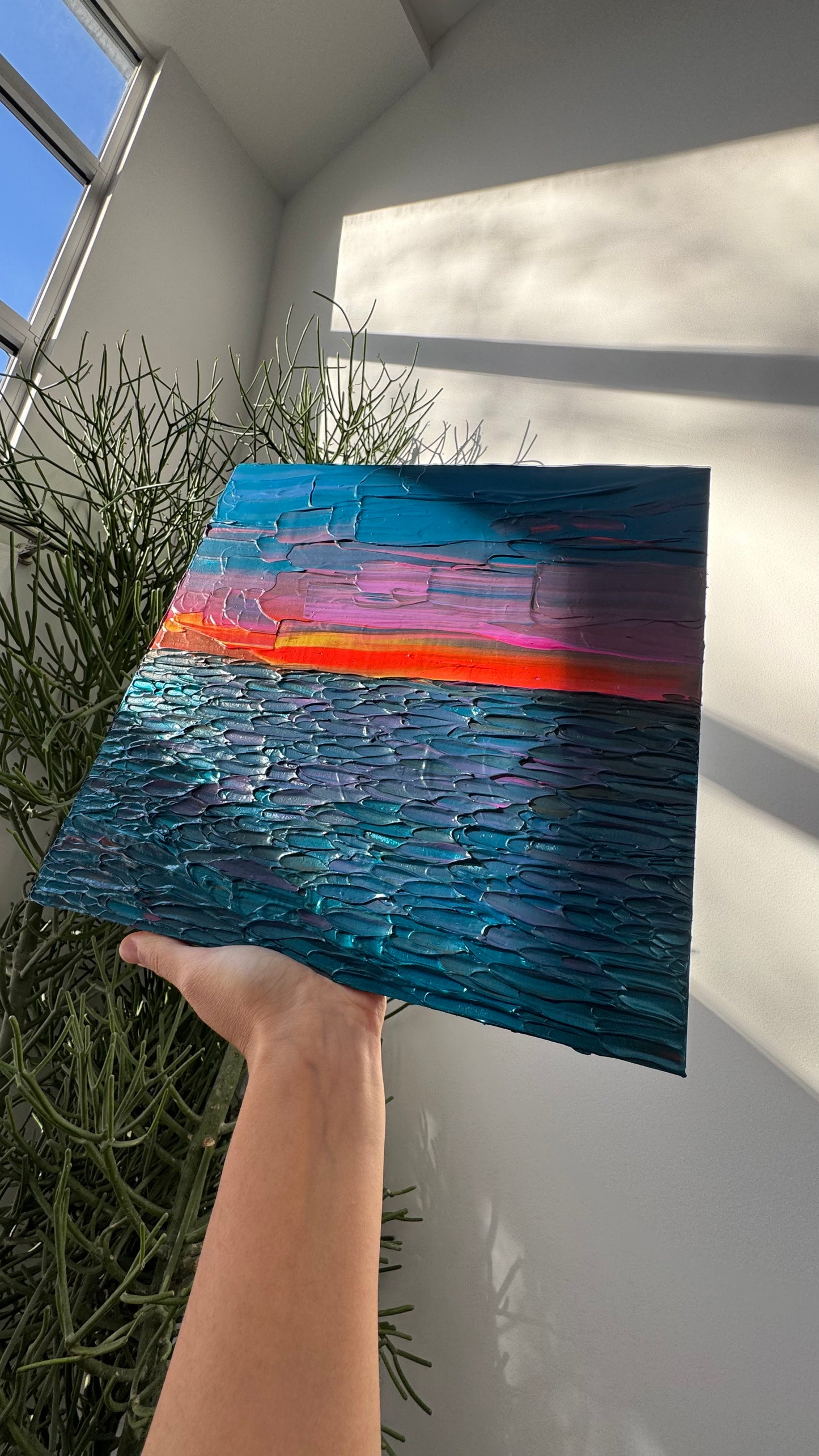 "orange flash" - series: you are golden, impasto on pine