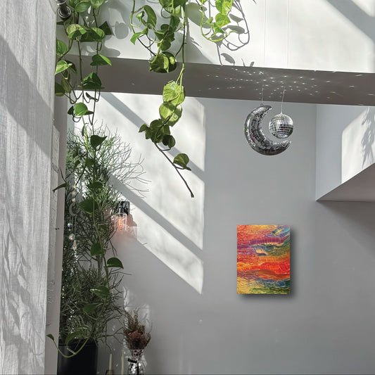 "future's looking bright" - live event art, impasto on pine