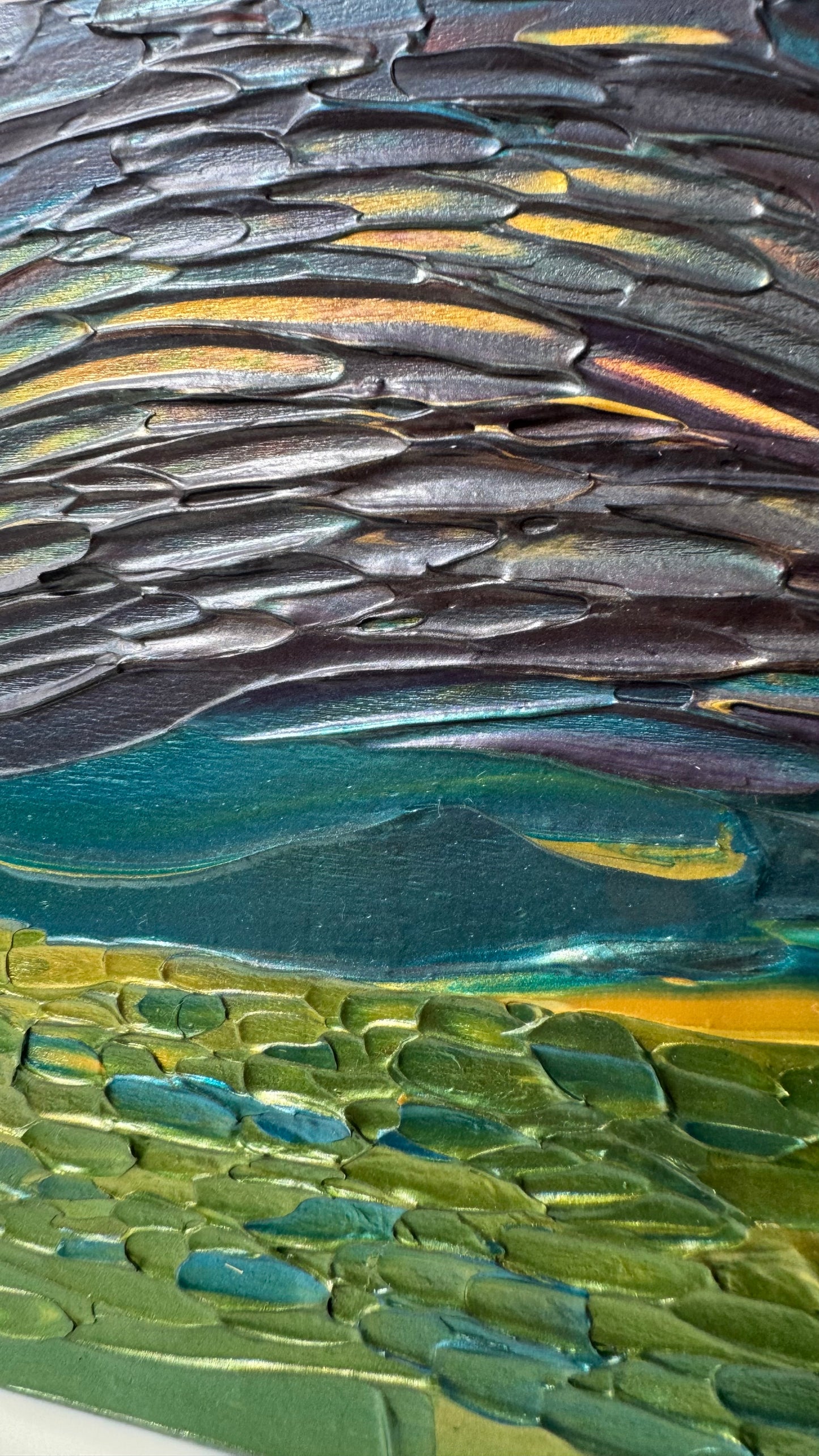 "rainy meadow" - series: you are atmospheric, impasto on pine