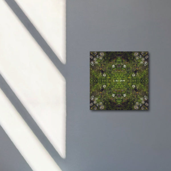 "slow down green flower machine" - series: you are presence, metal print